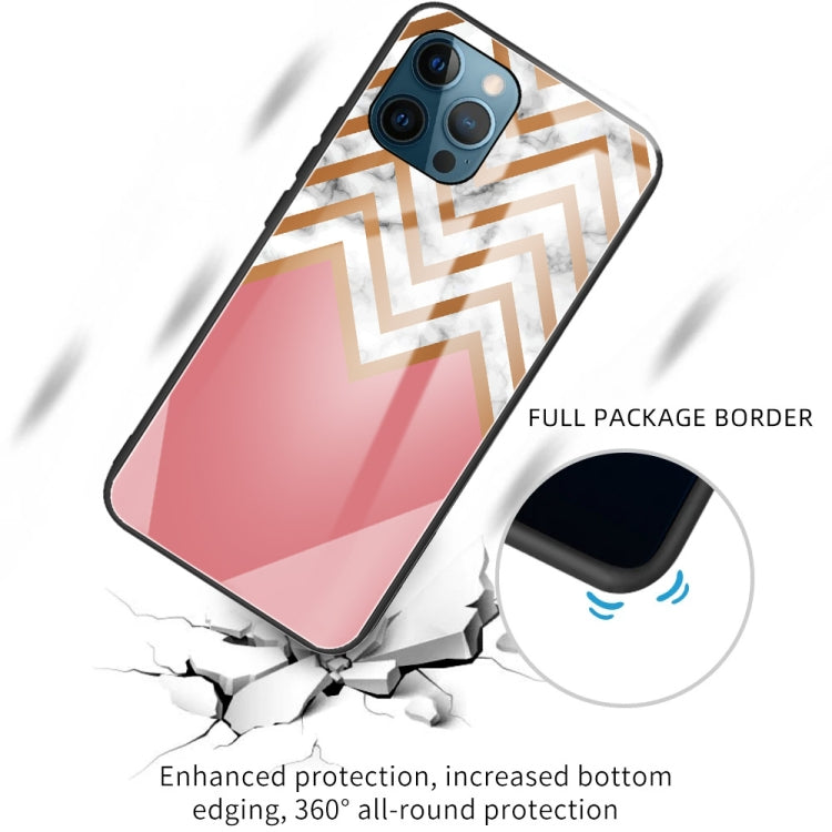 For iPhone 13 Pro Marble Tempered Glass Back Cover TPU Border Case