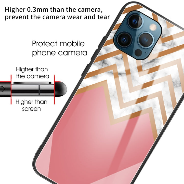 For iPhone 13 Pro Marble Tempered Glass Back Cover TPU Border Case