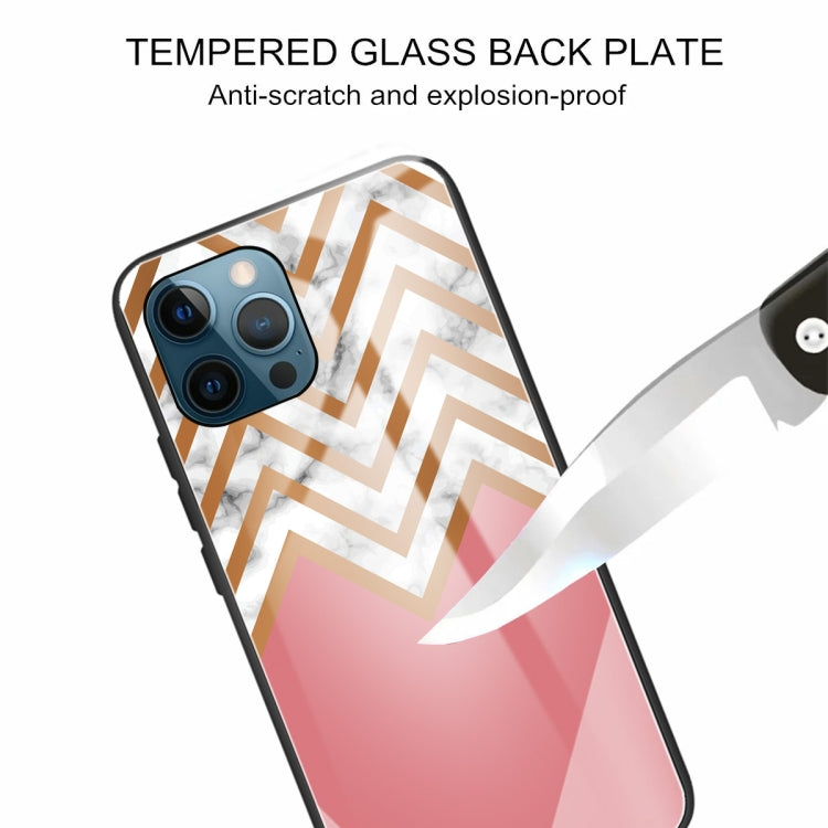 For iPhone 13 Pro Marble Tempered Glass Back Cover TPU Border Case