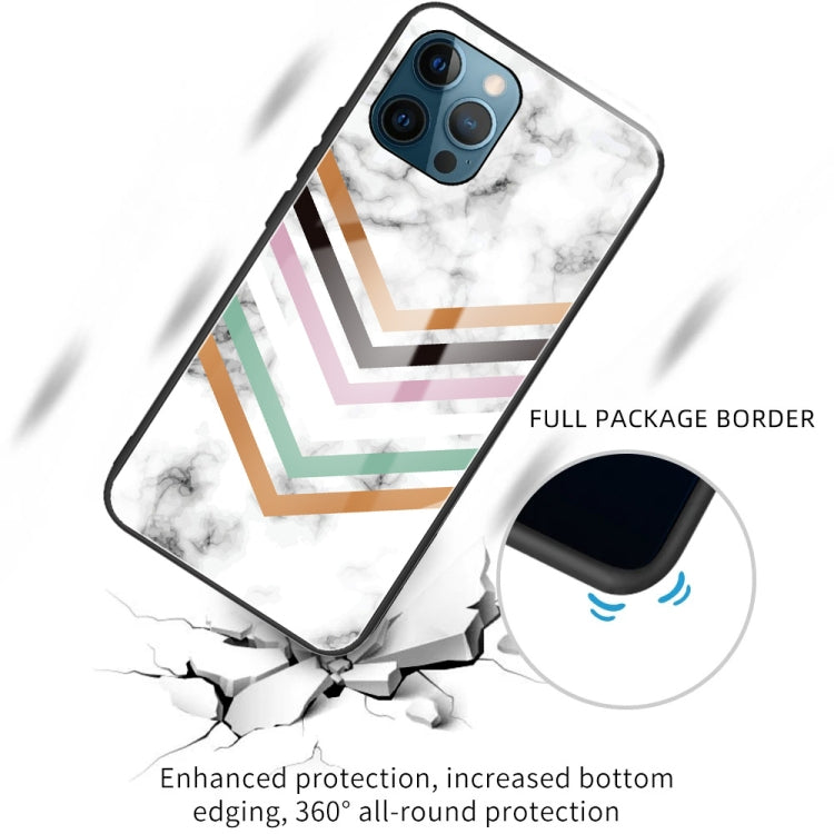 For iPhone 13 Pro Marble Tempered Glass Back Cover TPU Border Case