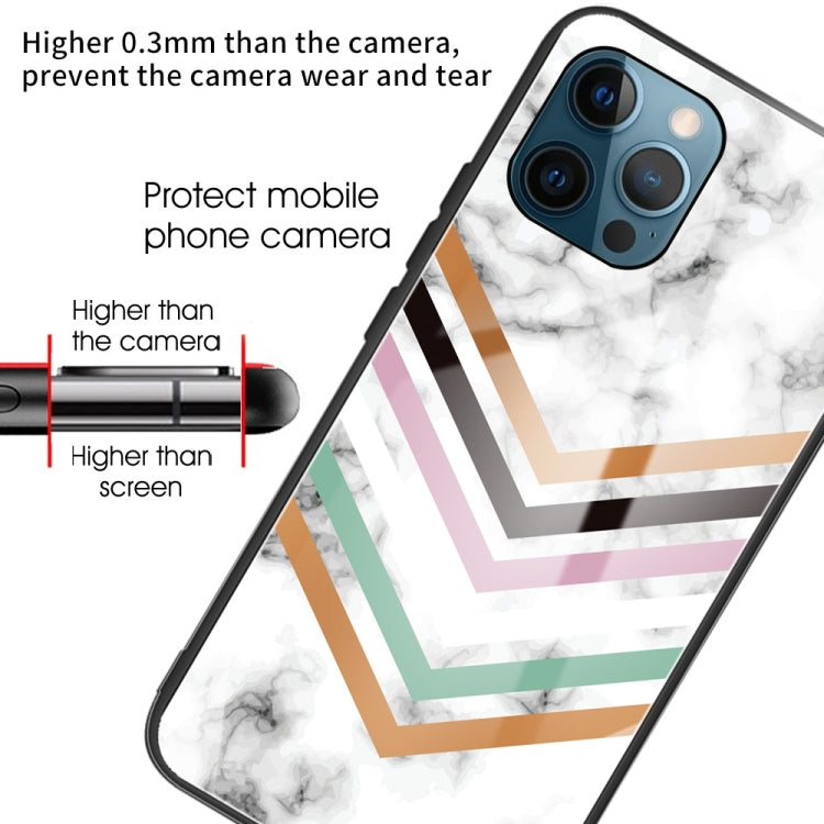 For iPhone 13 Pro Marble Tempered Glass Back Cover TPU Border Case