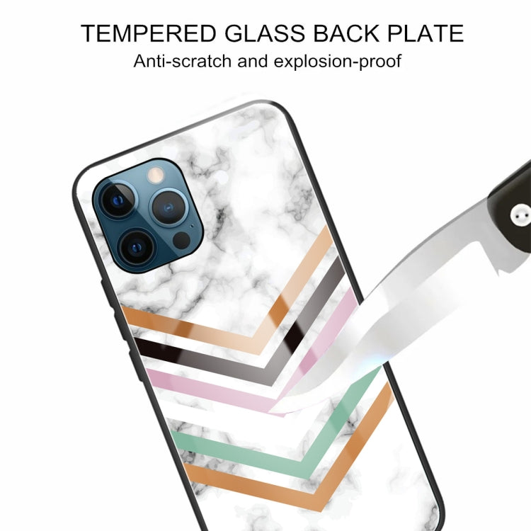 For iPhone 13 Pro Marble Tempered Glass Back Cover TPU Border Case