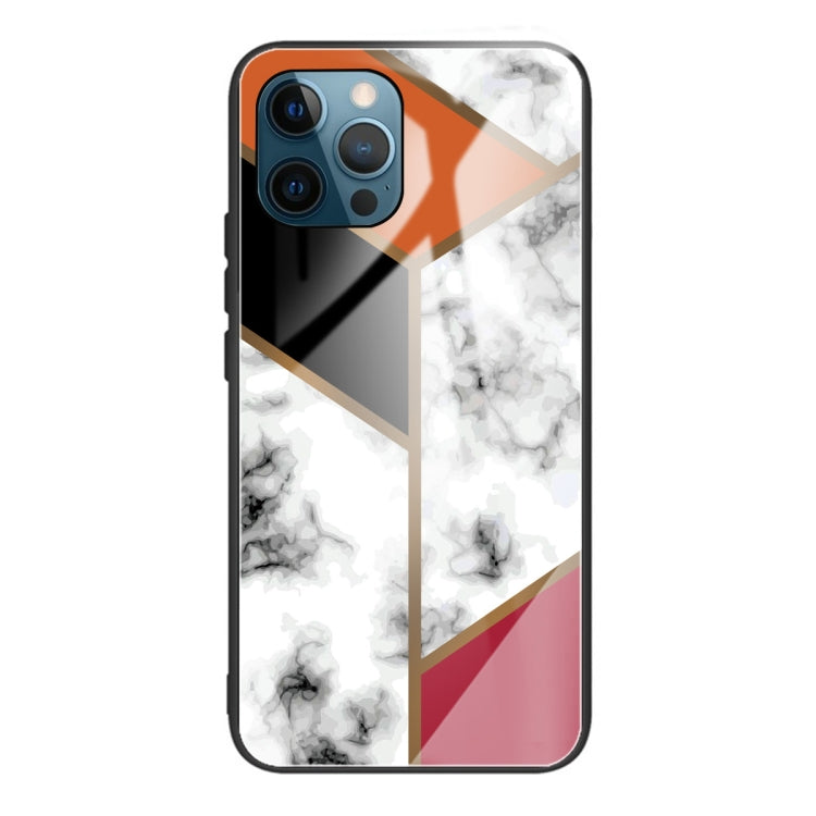 For iPhone 13 Pro Marble Tempered Glass Back Cover TPU Border Case