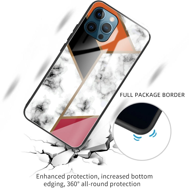 For iPhone 13 Pro Marble Tempered Glass Back Cover TPU Border Case