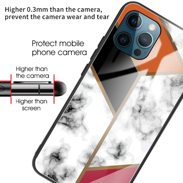 For iPhone 13 Pro Marble Tempered Glass Back Cover TPU Border Case