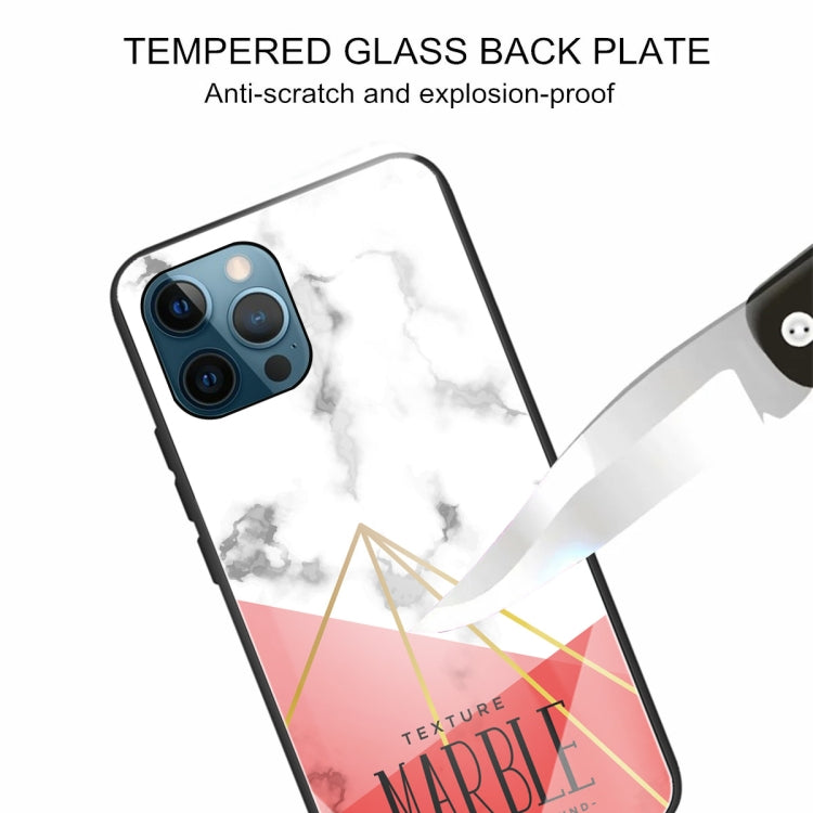For iPhone 13 Pro Max Marble Tempered Glass Back Cover TPU Border Case