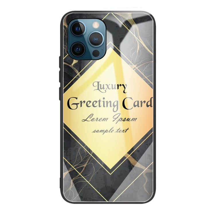 For iPhone 13 Pro Max Marble Tempered Glass Back Cover TPU Border Case