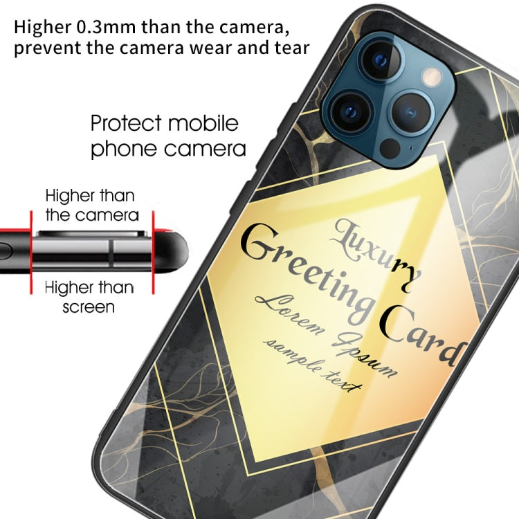 For iPhone 13 Pro Max Marble Tempered Glass Back Cover TPU Border Case