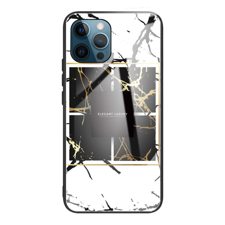 For iPhone 13 Pro Max Marble Tempered Glass Back Cover TPU Border Case
