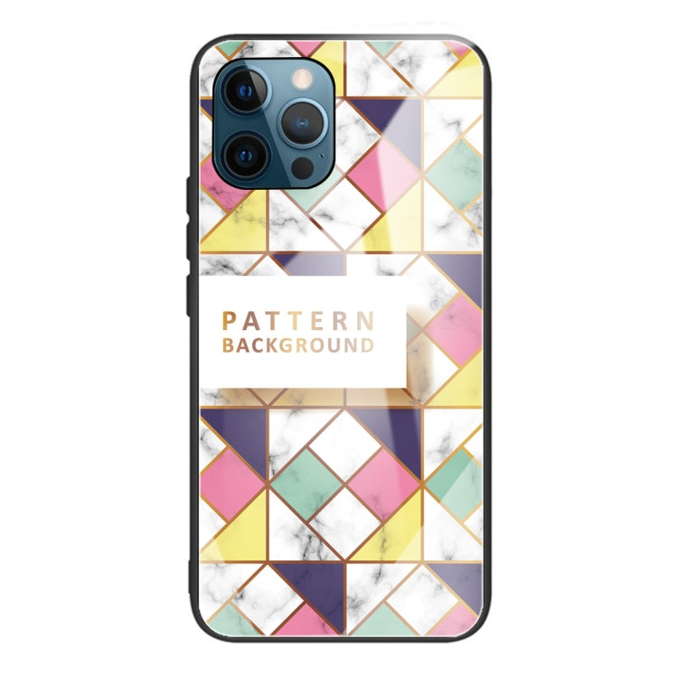 For iPhone 13 Pro Max Marble Tempered Glass Back Cover TPU Border Case