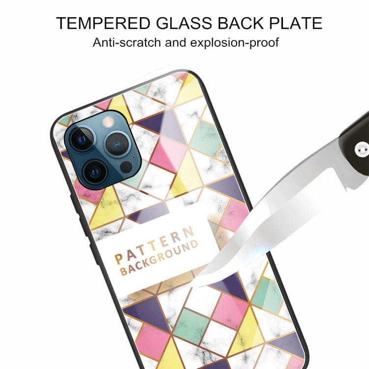 For iPhone 13 Pro Max Marble Tempered Glass Back Cover TPU Border Case