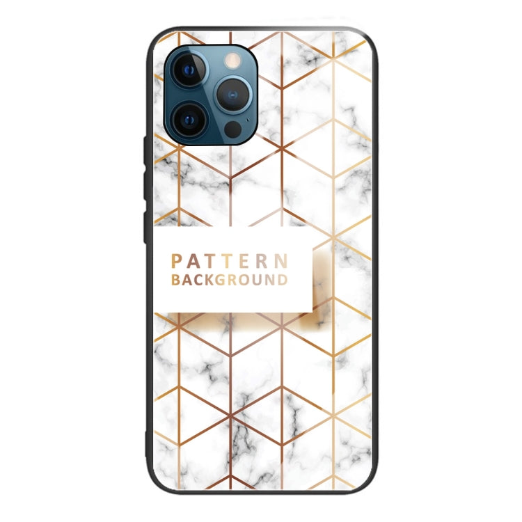 For iPhone 13 Pro Max Marble Tempered Glass Back Cover TPU Border Case