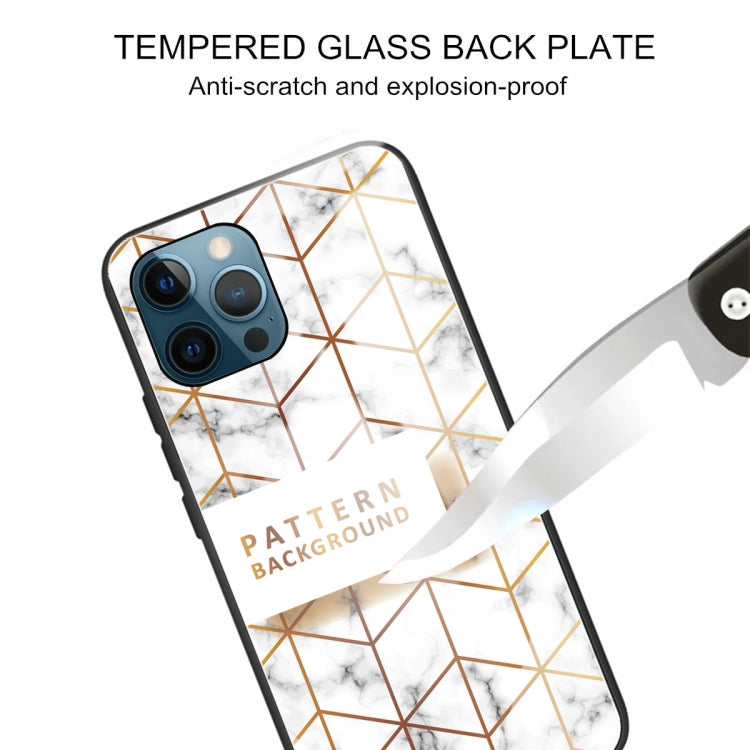 For iPhone 13 Pro Max Marble Tempered Glass Back Cover TPU Border Case
