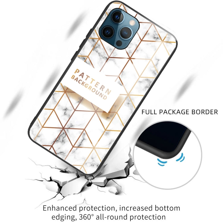 For iPhone 13 Pro Max Marble Tempered Glass Back Cover TPU Border Case