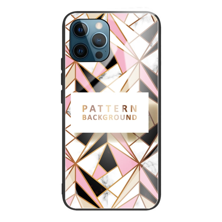 For iPhone 13 Pro Max Marble Tempered Glass Back Cover TPU Border Case