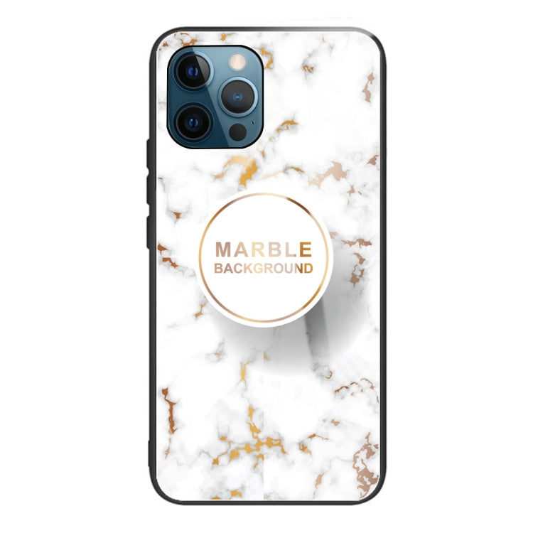 For iPhone 13 Pro Max Marble Tempered Glass Back Cover TPU Border Case