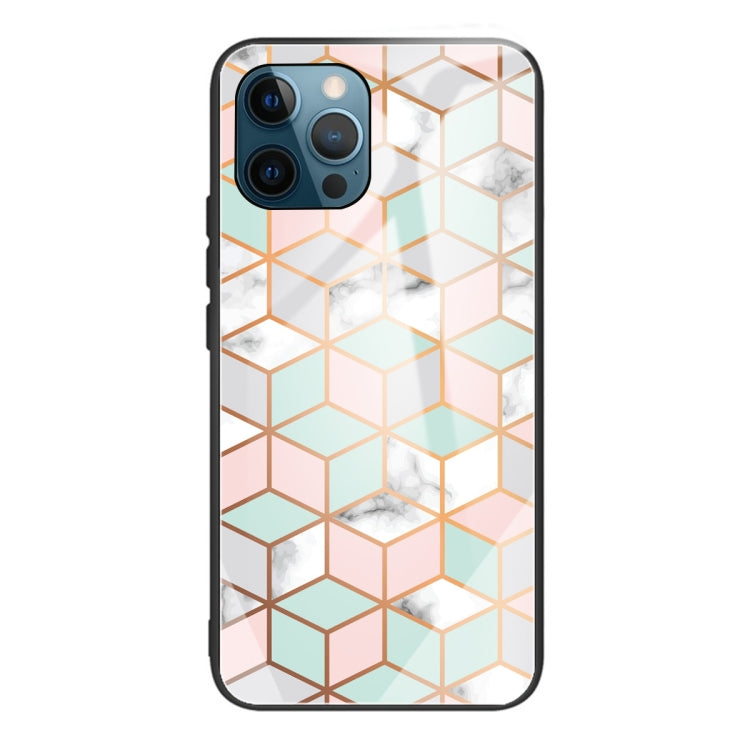 For iPhone 13 Pro Max Marble Tempered Glass Back Cover TPU Border Case