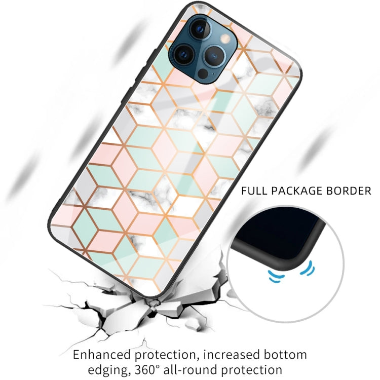 For iPhone 13 Pro Max Marble Tempered Glass Back Cover TPU Border Case