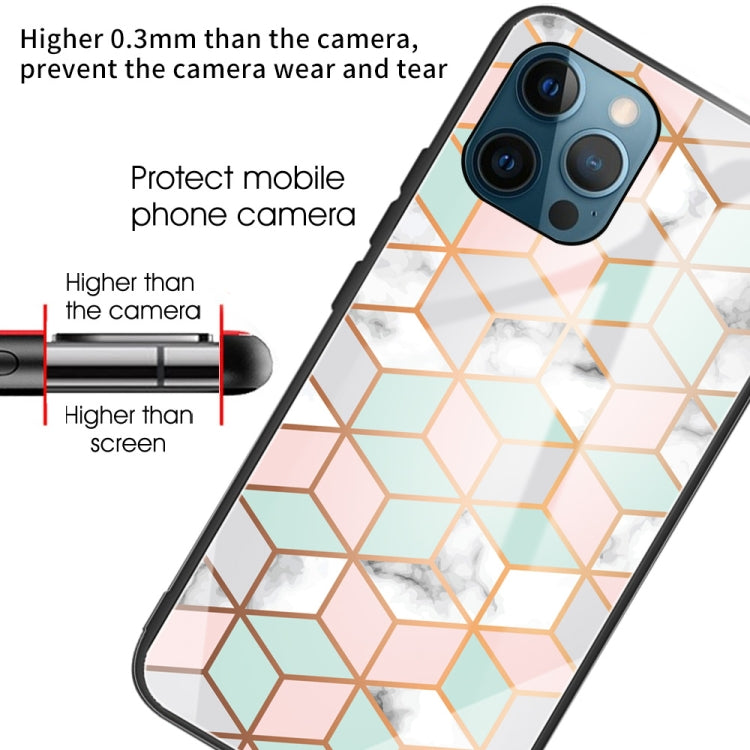 For iPhone 13 Pro Max Marble Tempered Glass Back Cover TPU Border Case