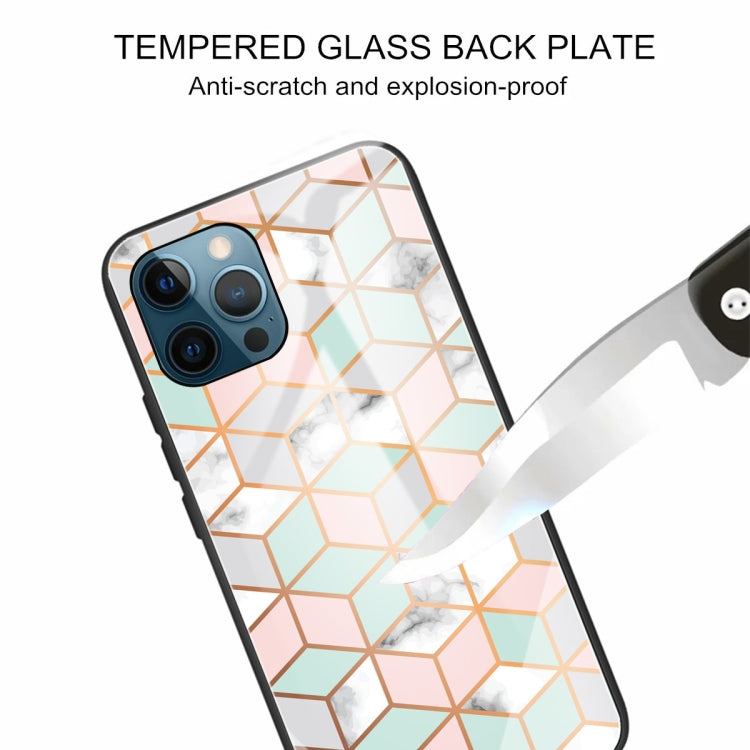 For iPhone 13 Pro Max Marble Tempered Glass Back Cover TPU Border Case