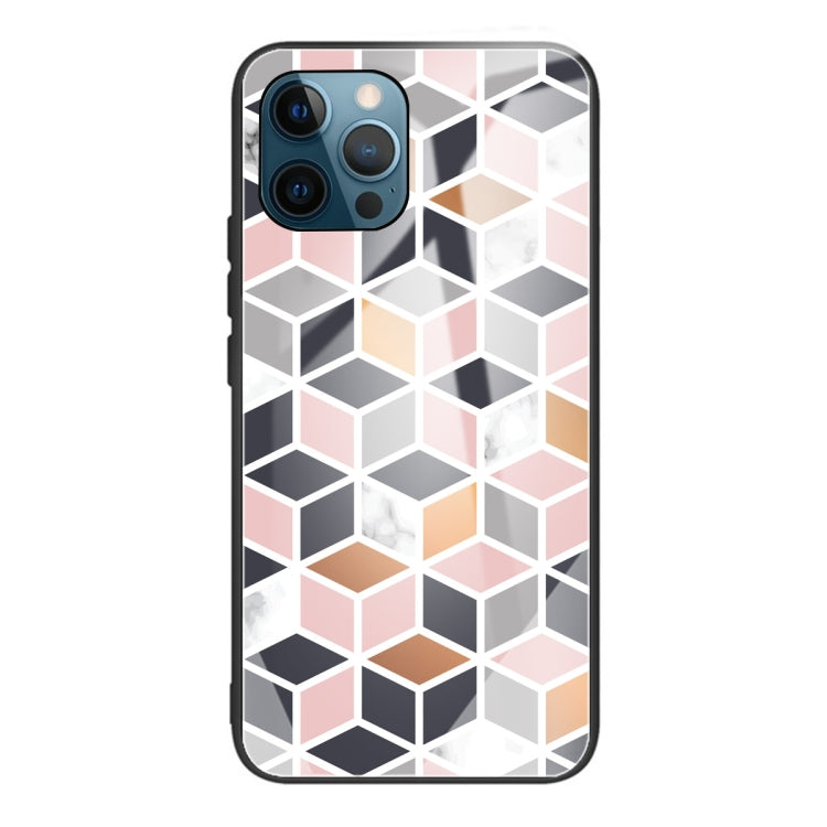 For iPhone 13 Pro Max Marble Tempered Glass Back Cover TPU Border Case