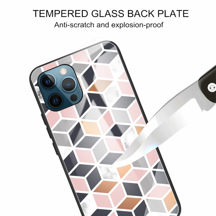 For iPhone 13 Pro Max Marble Tempered Glass Back Cover TPU Border Case