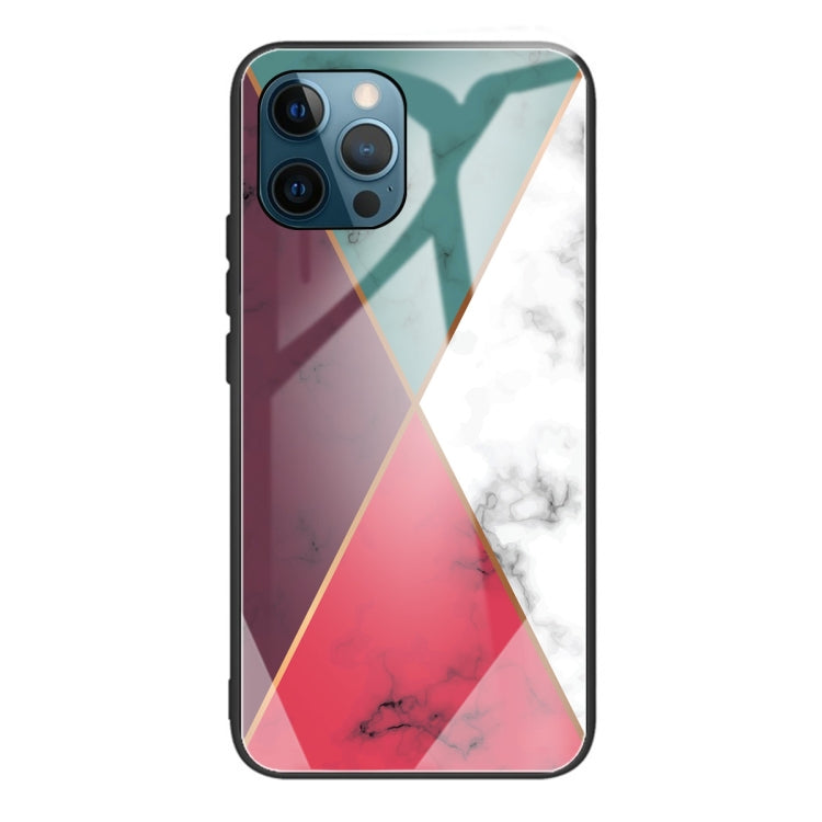For iPhone 13 Pro Max Marble Tempered Glass Back Cover TPU Border Case