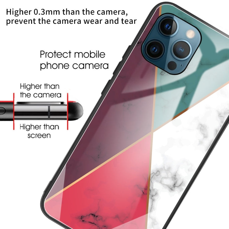 For iPhone 13 Pro Max Marble Tempered Glass Back Cover TPU Border Case