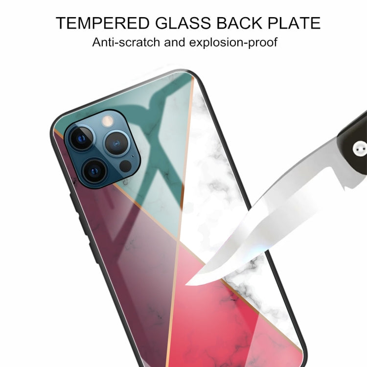 For iPhone 13 Pro Max Marble Tempered Glass Back Cover TPU Border Case