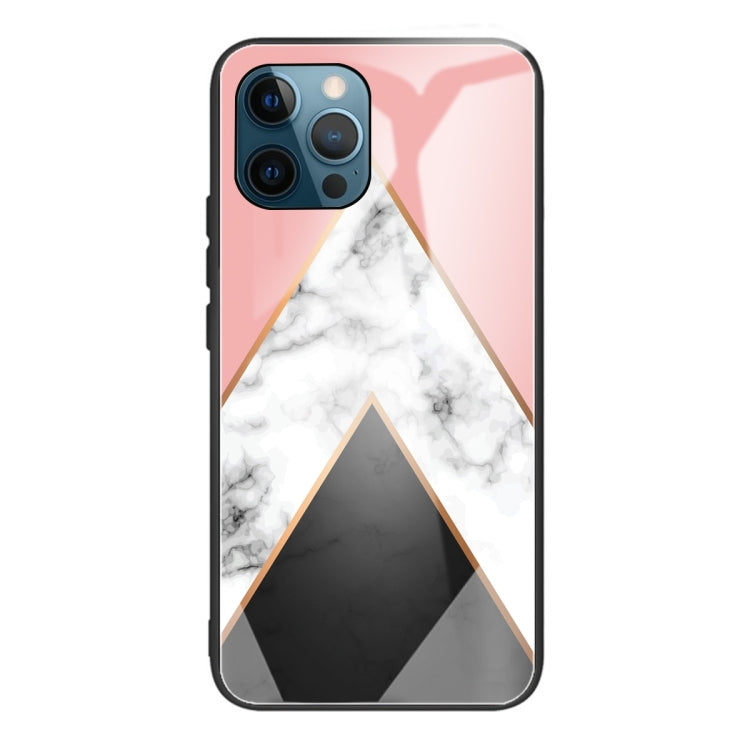 For iPhone 13 Pro Max Marble Tempered Glass Back Cover TPU Border Case