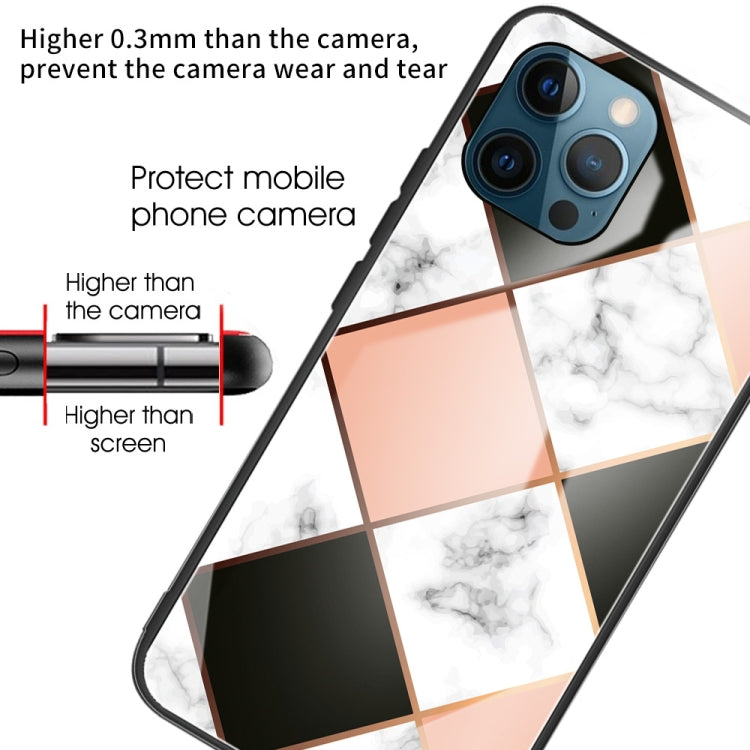 For iPhone 13 Pro Max Marble Tempered Glass Back Cover TPU Border Case