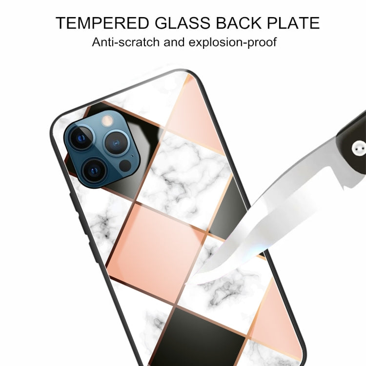 For iPhone 13 Pro Max Marble Tempered Glass Back Cover TPU Border Case