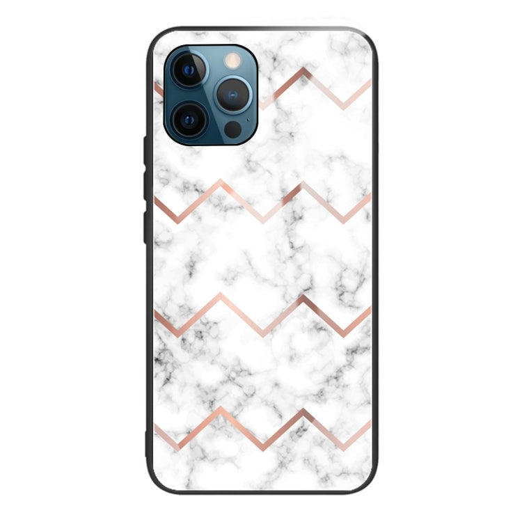 For iPhone 13 Pro Max Marble Tempered Glass Back Cover TPU Border Case