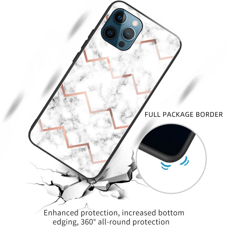 For iPhone 13 Pro Max Marble Tempered Glass Back Cover TPU Border Case