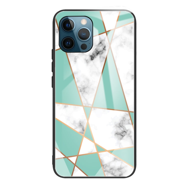 For iPhone 13 Pro Max Marble Tempered Glass Back Cover TPU Border Case