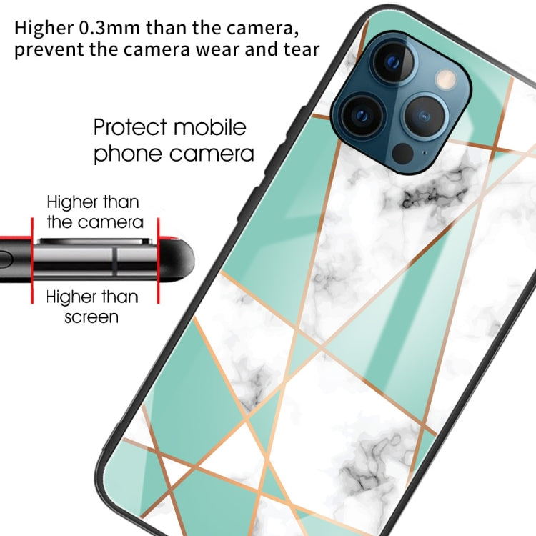 For iPhone 13 Pro Max Marble Tempered Glass Back Cover TPU Border Case