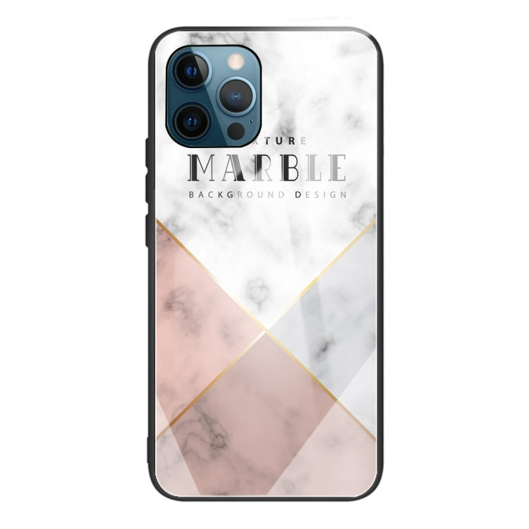 For iPhone 13 Pro Max Marble Tempered Glass Back Cover TPU Border Case