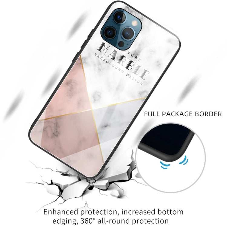 For iPhone 13 Pro Max Marble Tempered Glass Back Cover TPU Border Case