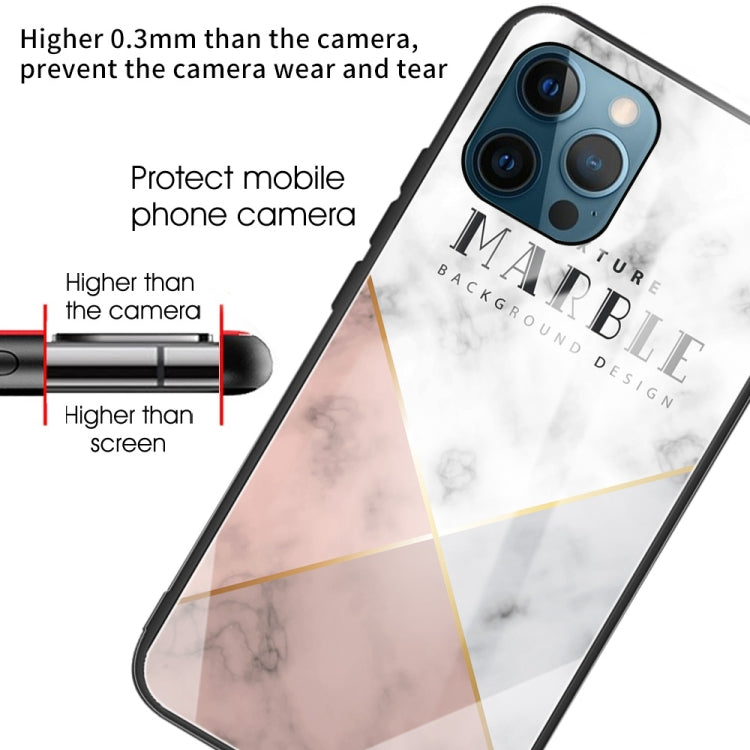 For iPhone 13 Pro Max Marble Tempered Glass Back Cover TPU Border Case