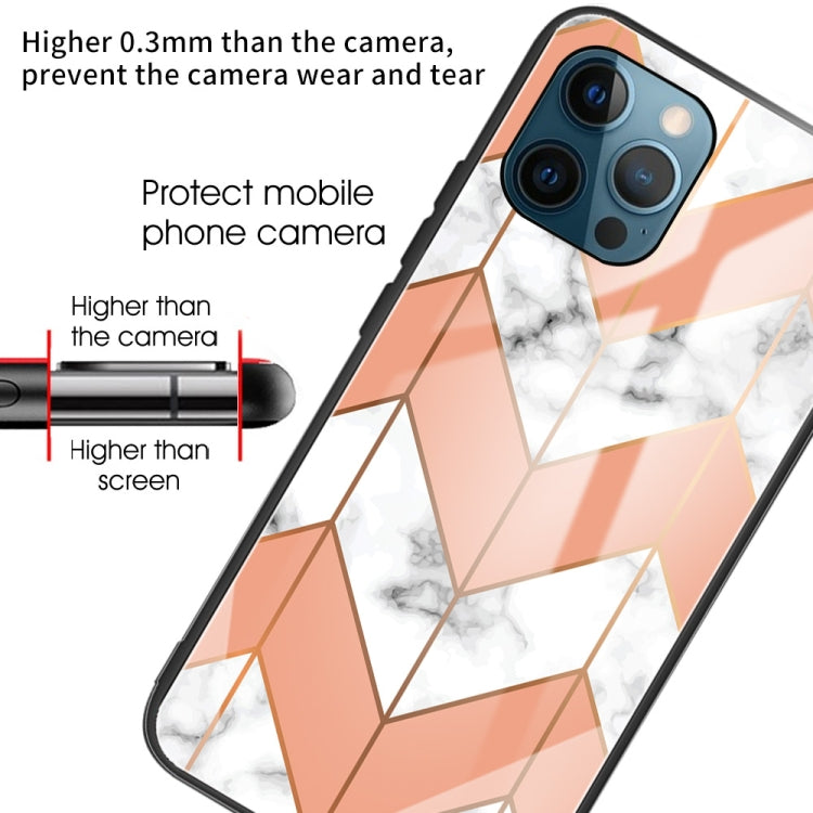 For iPhone 13 Pro Max Marble Tempered Glass Back Cover TPU Border Case