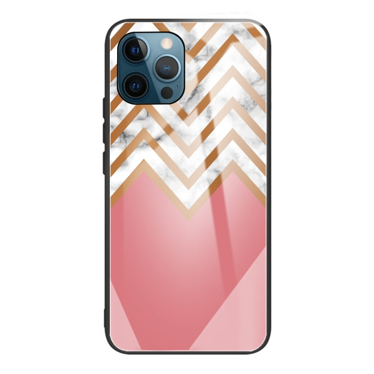 For iPhone 13 Pro Max Marble Tempered Glass Back Cover TPU Border Case