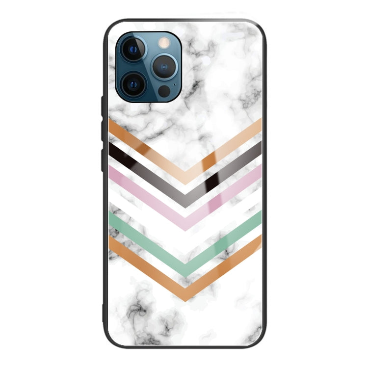 For iPhone 13 Pro Max Marble Tempered Glass Back Cover TPU Border Case