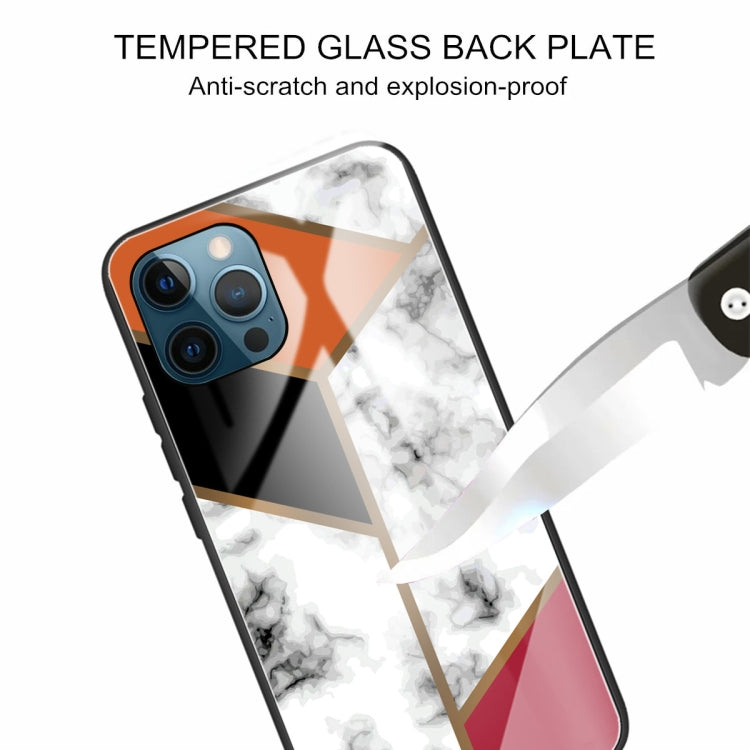For iPhone 13 Pro Max Marble Tempered Glass Back Cover TPU Border Case