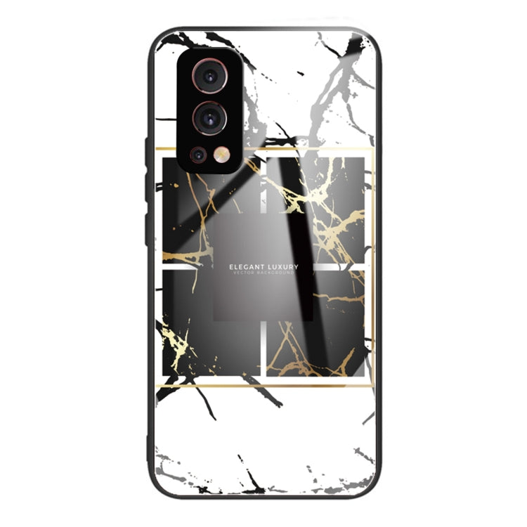 Marble Tempered Glass Back Cover TPU Border Case For OnePlus Nord 2 5G