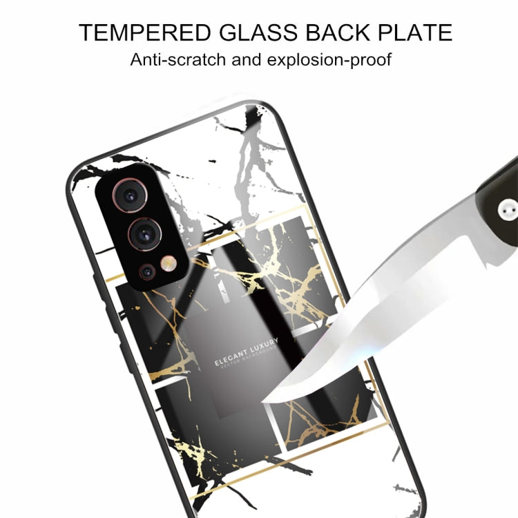 Marble Tempered Glass Back Cover TPU Border Case For OnePlus Nord 2 5G