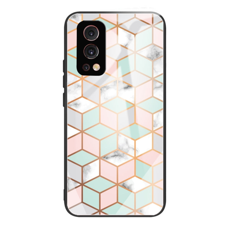 Marble Tempered Glass Back Cover TPU Border Case For OnePlus Nord 2 5G