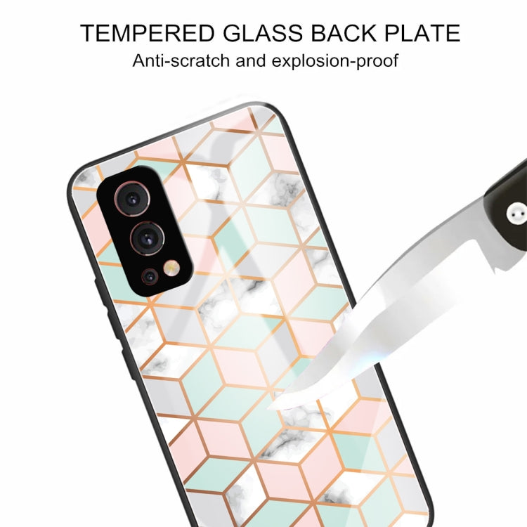 Marble Tempered Glass Back Cover TPU Border Case For OnePlus Nord 2 5G