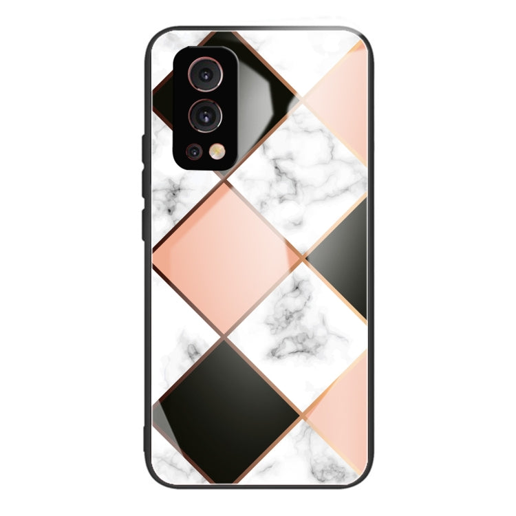 Marble Tempered Glass Back Cover TPU Border Case For OnePlus Nord 2 5G