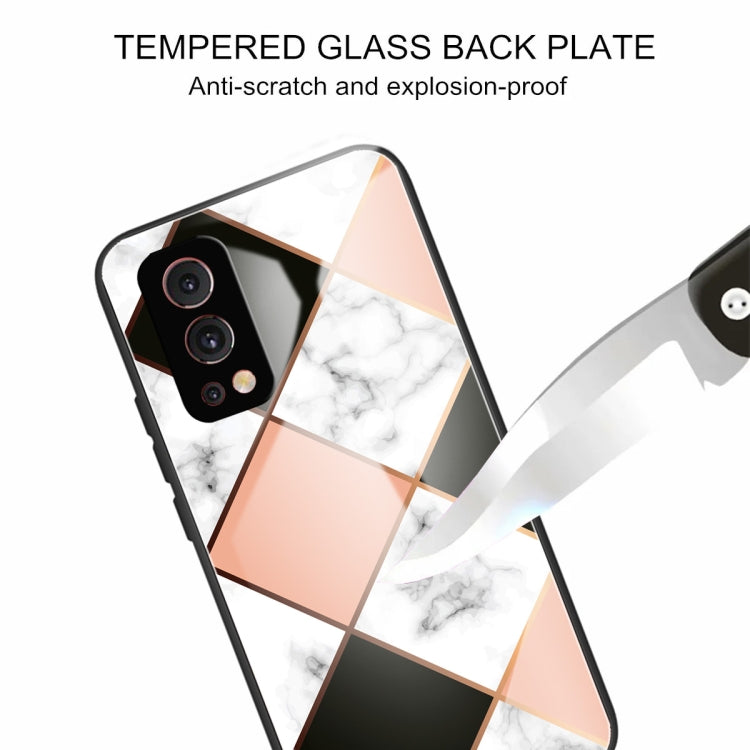 Marble Tempered Glass Back Cover TPU Border Case For OnePlus Nord 2 5G