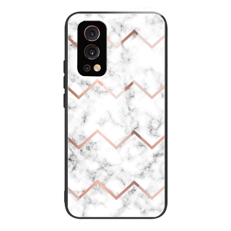 Marble Tempered Glass Back Cover TPU Border Case For OnePlus Nord 2 5G